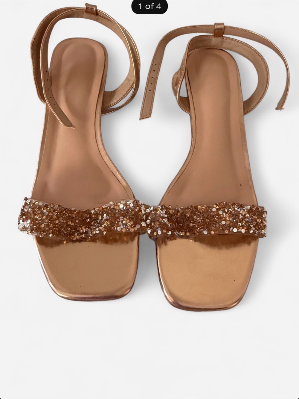 SHEIN Metallic Sequin Strap Ankle-Tie Sandals in Rose Gold